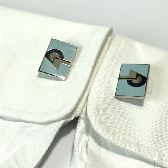 Paul Smith Blue Silver Tone Rectangular P Design Cufflinks Designer Cuff Links - Picture 7 of 8